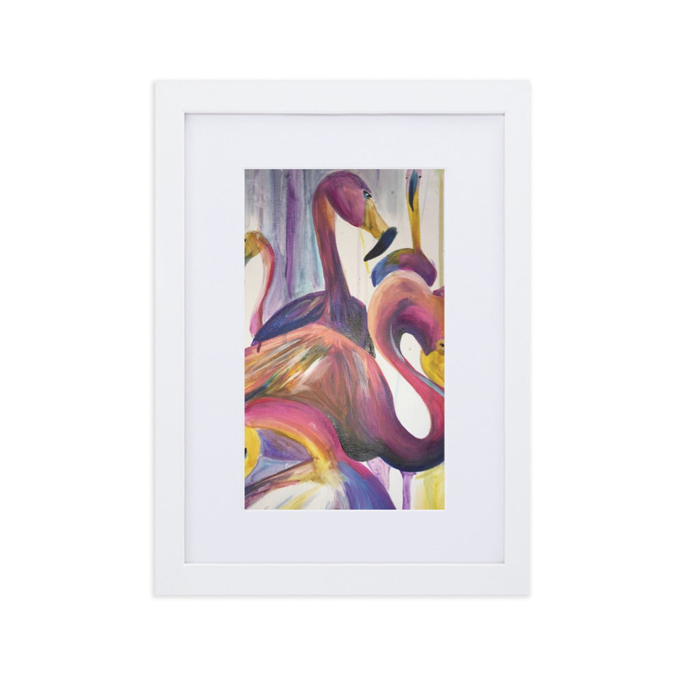 Matte Paper Framed Poster With Mat-Flamingos
