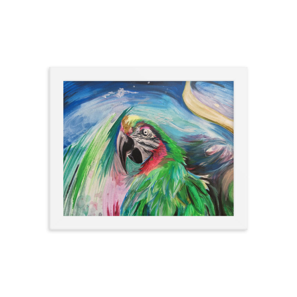 Framed Green Parrot Print